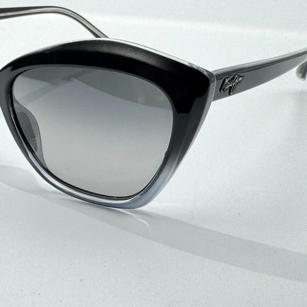 Maui Jim Sunglasses Lotus STG-SG MJ827-02J Black Cat Eye Frame Gray Gradient